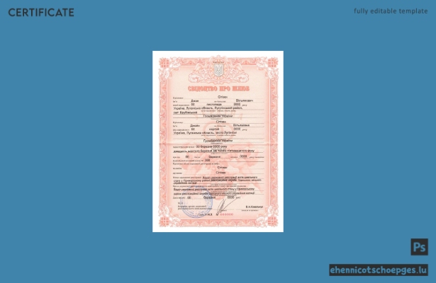 Ukrainische Heiratsurkunde (PSD-Datei) mit Schriftarten-Vorschau